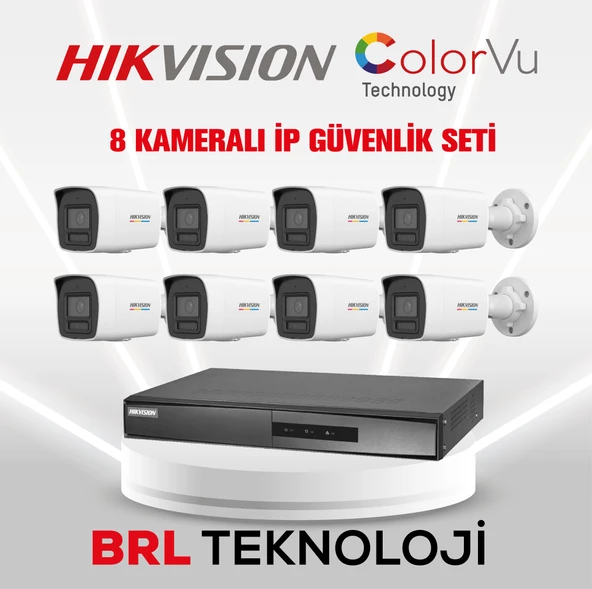 Hikvision 8 Kameralı 4 Mp ColorVu İp Güvenlik Kamera Seti DS-2CD1047G2H-LIUF (Dahili Mikrofonlu)