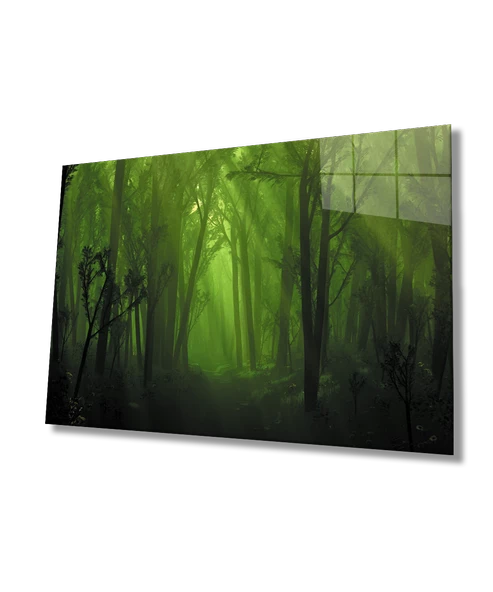 Orman  Ağaç Yeşil Dekoratif ve Modern Cam Tablo    Forest Tree Green