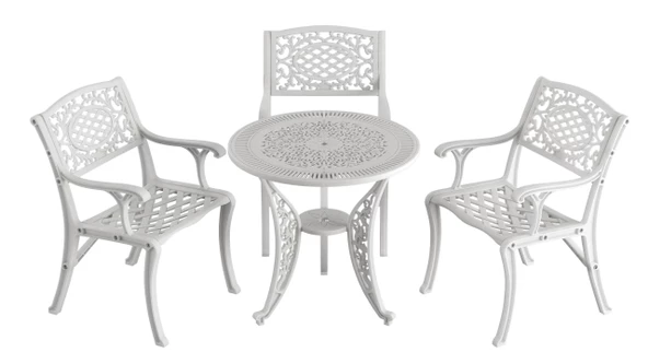 Ferforje görünümlü Plastik Yuvarlak Ø75 Cunda Masa Sandalye Takımı 1 Masa 3 Sandalye Balkon, Bahçe Mobilyası - 4