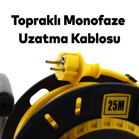 Plastik Makaralı Seyyar %100 Bakır Kablo 4 Prizli Monofaze Uzatma Kablosu 3x1.5 mm H05VV-F 25 Metre - Resim 6