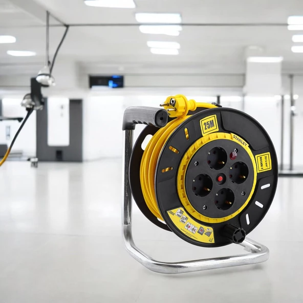 Plastik Makaralı Seyyar %100 Bakır Kablo 4 Prizli Monofaze Uzatma Kablosu 3x1.5 mm H05VV-F 25 Metre - Resim 7