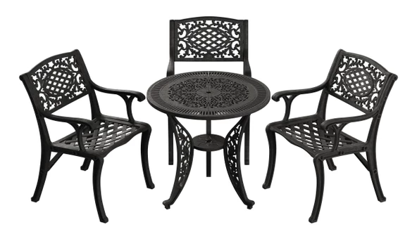 Ferforje görünümlü Plastik Yuvarlak Ø75 Cunda Masa Sandalye Takımı 1 Masa 3 Sandalye Balkon, Bahçe Mobilyası - 3