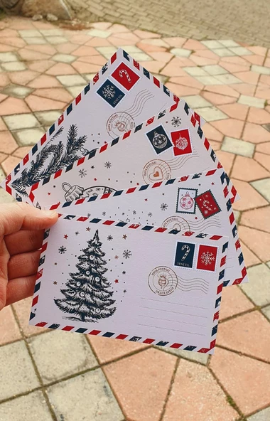 Yeni yıl 2 li nostalji posta kartları yılbaşı kartları tebrik kartı özel gün not kartı - Resim 4