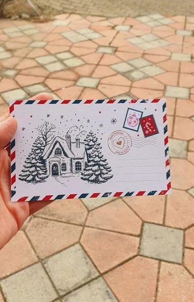 Yeni yıl 2 li nostalji posta kartları yılbaşı kartları tebrik kartı özel gün not kartı - Resim 2