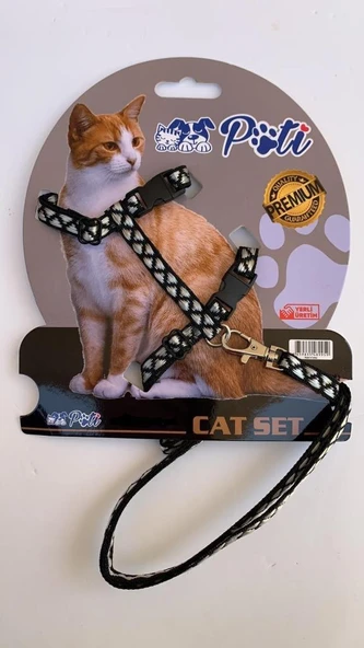 Pati Yavru Köpek ve Kedi Gezdirme Takım Tasması (Ayarlanabilir) Siyah-Gri Dilimli ürün görseli