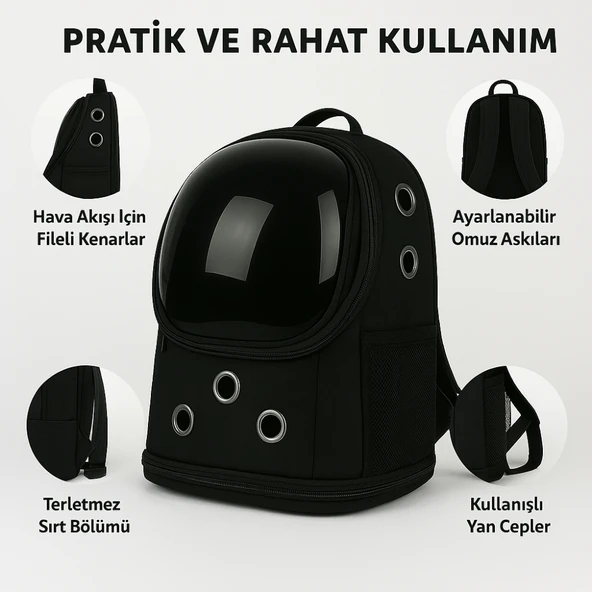 Beylini Pratik Yıkanabilir Piramit Model Kedi Köpek Taşıma Çantası Siyah - 2