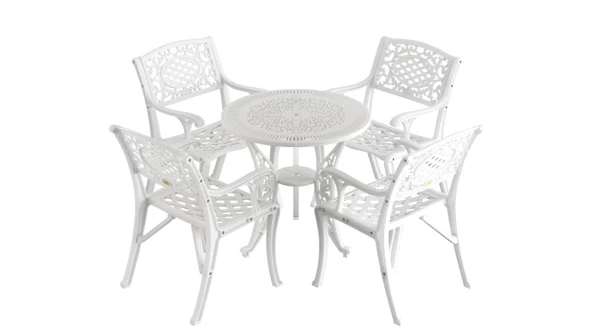 Ferforje görünümlü Plastik Yuvarlak Ø75 Cunda Masa Sandalye Takımı 1 Masa 4 Sandalye Balkon, Bahçe Mobilyası - 4