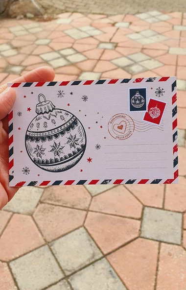 Yeni yıl 2 li nostalji posta kartları yılbaşı kartları tebrik kartı özel gün not kartı - Resim 3