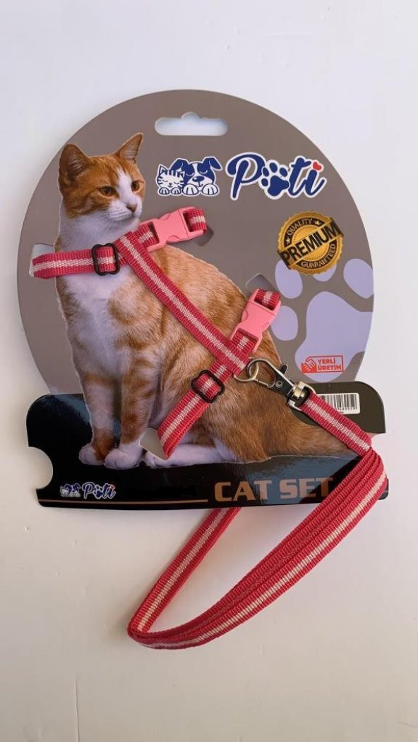 Pati Yavru Köpek ve Kedi Gezdirme Takım Tasması (Ayarlanabilir) Pembe-Beyaz