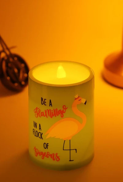 3 Lü Flamingo Led Mum Bardak Tipi Pilli Dumansız Alevli Dekoratif Yapay Mum 10 cm - 3