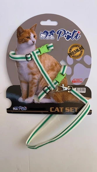 Pati Yavru Köpek ve Kedi Gezdirme Takım Tasması (Ayarlanabilir) Beyaz-Yeşil ürün görseli