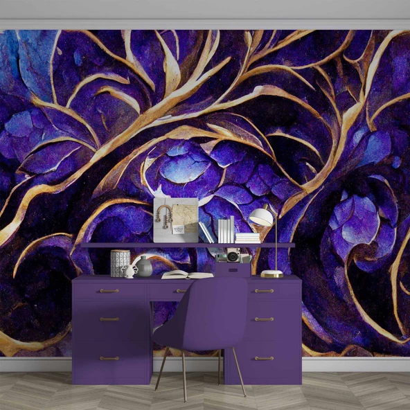 Mor Kristal Desenli Duvar Kağıdı - 4