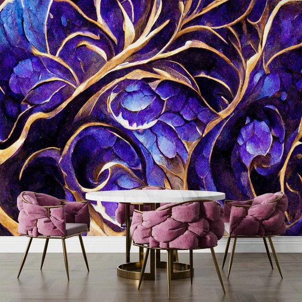 Mor Kristal Desenli Duvar Kağıdı - 5