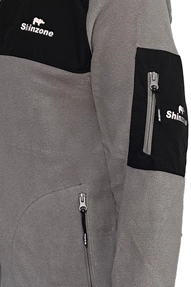 Erkek Regular Fit Fermuarlı Cepli Polar Gri Sweatshirt - 2