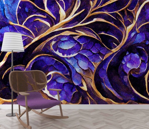 Mor Kristal Desenli Duvar Kağıdı - 6