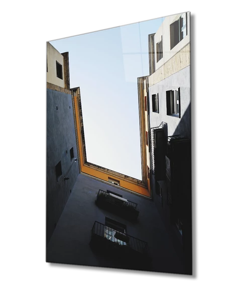 Geometrik Balkonlu Bina  Dekoratif ve Modern Cam Tablo ürün görseli