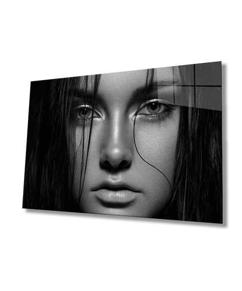 Siyah Beyaz İnsan Fotoğrafları Kadın Dekoratif ve Modern Cam Tablo