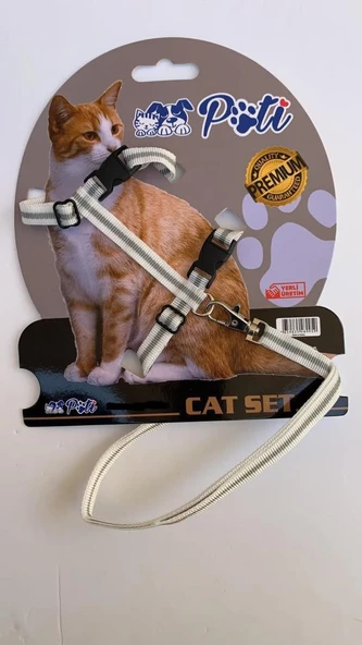 Pati Yavru Köpek ve Kedi Gezdirme Takım Tasması (Ayarlanabilir) Beyaz-Gri ürün görseli