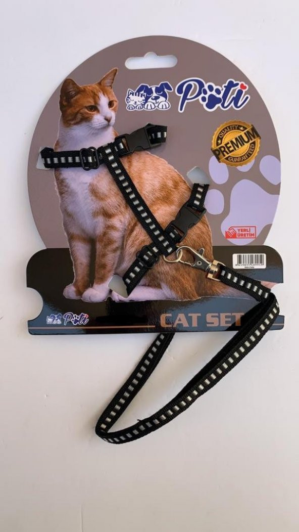 Pati Yavru Köpek ve Kedi Gezdirme Takım Tasması (Ayarlanabilir) Siyah-Şeritli
