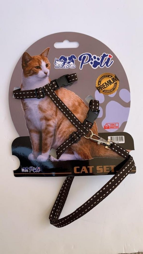 Pati Yavru Köpek ve Kedi Gezdirme Takım Tasması (Ayarlanabilir) Kahverengi Çizgli