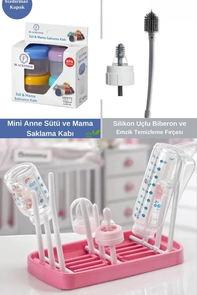6 Parça Biberon Emzik Temizlik Fırçası - Anne Bebek Saklama Kabı - Biberon Kurutucu - 3