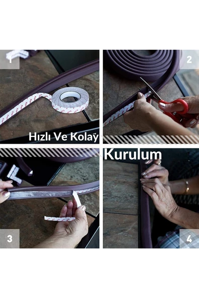 3m Bant Hediye, Mürdüm Renk 2 Metre 4 Adet Köşe Koruyuculu Esnek Ve Yumuşak Kauçuk Kenar Koruyucu - 5