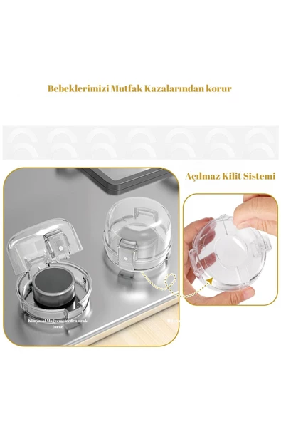 8 Adet Iz Bırakmaz Montajsız Ocak Ve Fırın Gaz Düğmesi Kapatıcı Güvenlik Kapağı Bebek Güvenlik - 4
