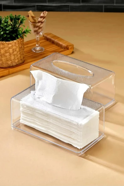 Dikdörtgen Akrilik Peçetelik - Peçete Düzenleyici Z Peçete Uyumlu Peçete Kutusu Peçete Organizeri - 3