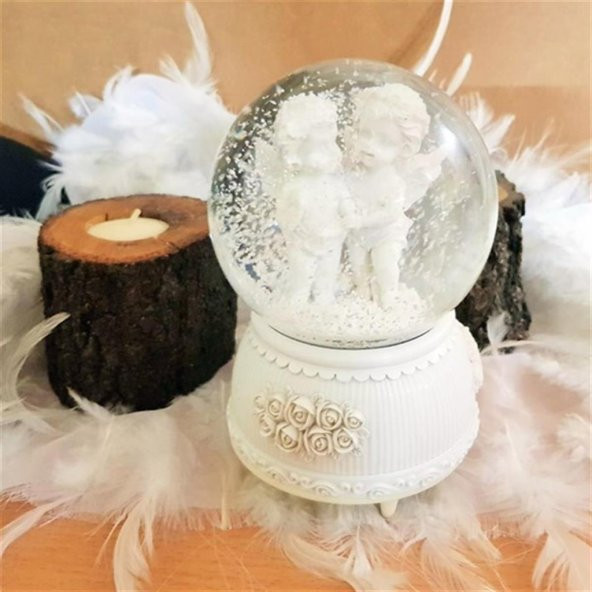 Beyaz Melek B Büyük Boy Kar Küresi Müzik Kutusu - 2