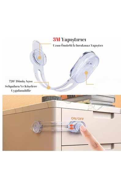 2 Adet Iz Bırakmaz Bebek Güvenlik Dolap , Çekmece Kilit Bebek Emniyet Kilidi Çok Amaçlı Kilit Bebek - 4