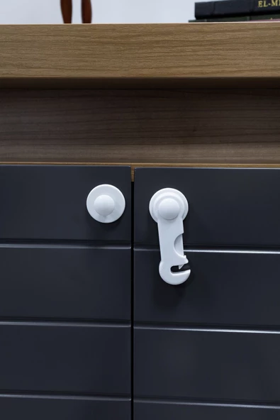 2 Adet Montajsiz Çift Kapaklı Dolap Kilidi Bebek Koruyucu Ve Kilit Bebek Güvenlik Kiti - 8