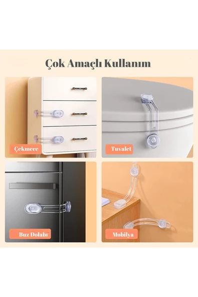 2 Adet Iz Bırakmaz Bebek Güvenlik Dolap , Çekmece Kilit Bebek Emniyet Kilidi Çok Amaçlı Kilit Bebek - 7