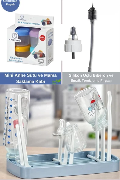 6 Parça Biberon Emzik Temizlik Fırçası - Anne Bebek Saklama Kabı - Biberon Kurutucu - 6