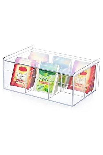 Çay Kutusu 6 Bölmeli Kapaklı Poşet Bitki Çayı Çok Amaçlı Saklama Kabı Özel Tasarım Büyük Tea Box - 5
