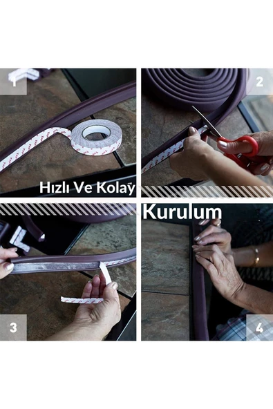 3m Marka Bant Hediyeli 2 Metre 4 Adet Gri Köşe Koruyuculu Esnek Ve Yumuşak Kauçuk Kenar Koruyucu - 7