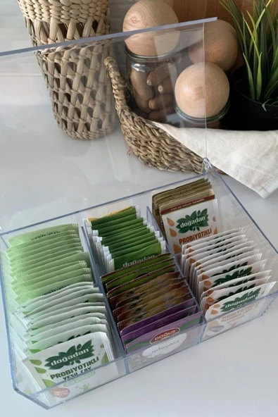 Çay Kutusu 6 Bölmeli Kapaklı Poşet Bitki Çayı Çok Amaçlı Saklama Kabı Özel Tasarım Büyük Tea Box - 3
