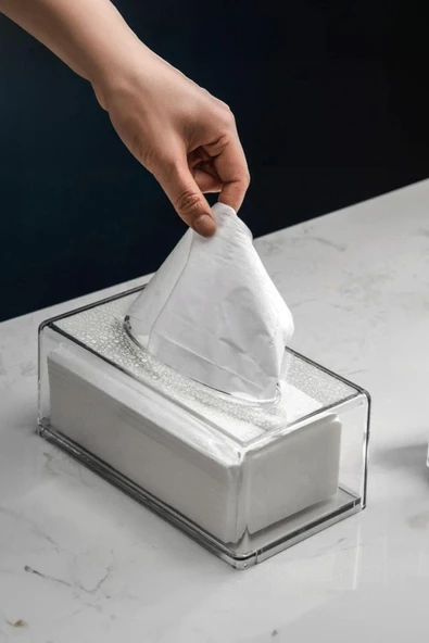 Dikdörtgen Akrilik Peçetelik - Peçete Düzenleyici Z Peçete Uyumlu Peçete Kutusu Peçete Organizeri - 2