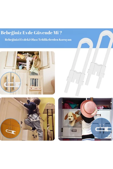 Montajsız 2 Adet Raylı Dolap Kilidi Çocuk Bebek Güvenliği Emniyet Kilidi Çocuk Bebek Güvenlik - 3