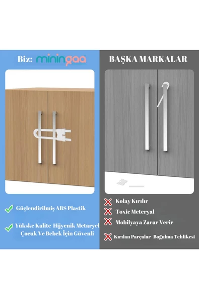 Montajsız 2 Adet Raylı Dolap Kilidi Çocuk Bebek Güvenliği Emniyet Kilidi Çocuk Bebek Güvenlik - 7