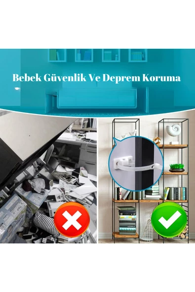 12 Adet Kolay Montaj Deprem Güvenlik Mobilya Dolap Düşme Engelleme Mobilya Sabitleme Bebek Güvenlik - 6