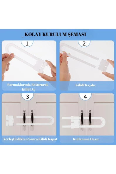 Montajsız 2 Adet Raylı Dolap Kilidi Çocuk Bebek Güvenliği Emniyet Kilidi Çocuk Bebek Güvenlik - 6