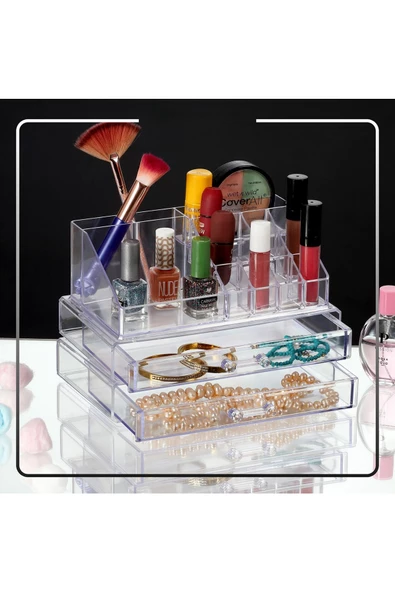 3 Katlı Çekmeceli Makyaj Düzenleyici Organizer Set