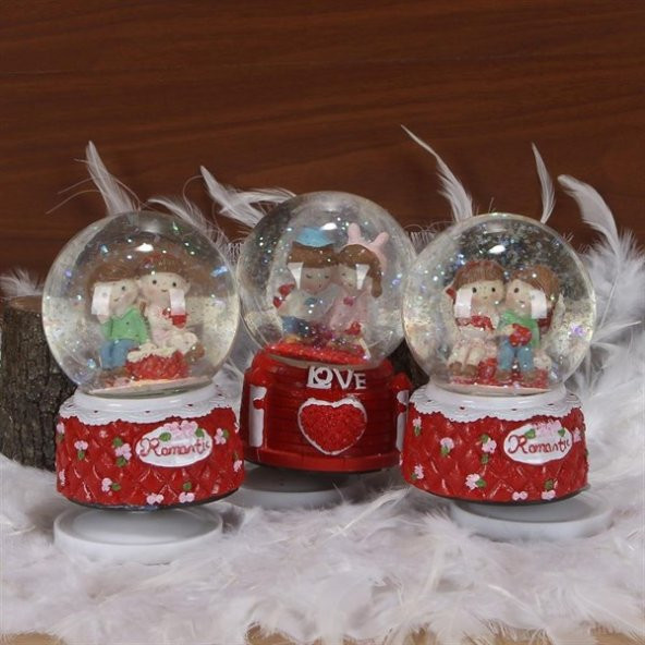 Romantik Sevgililer Serisi Orta Boy Dönen Gövdeli Kurmalı Kar Küresi - 2