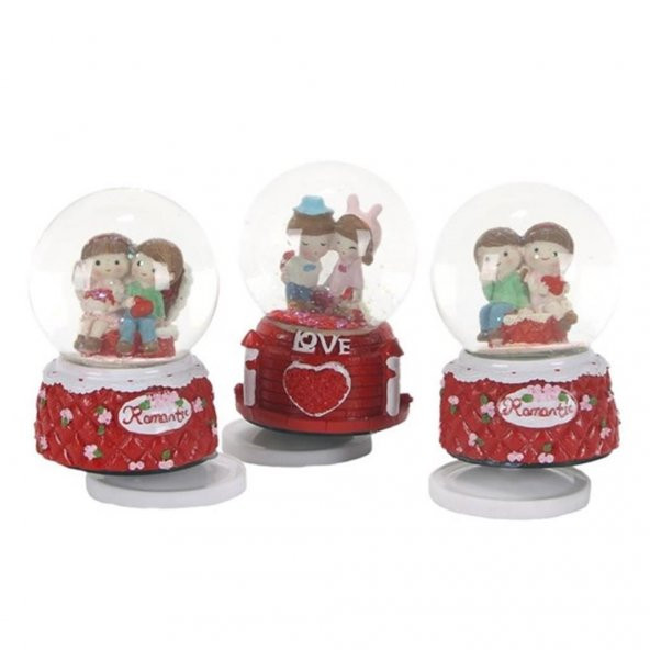 Romantik Sevgililer Serisi Orta Boy Dönen Gövdeli Kurmalı Kar Küresi Müzik Kutusu