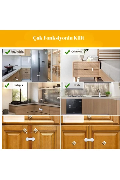 8 Adet Çok Amaçlı Çift Kapaklı Dolap Için Çocuk Bebek Güvenlik Set Emniyet Mandallı Koruma Kilit - 2