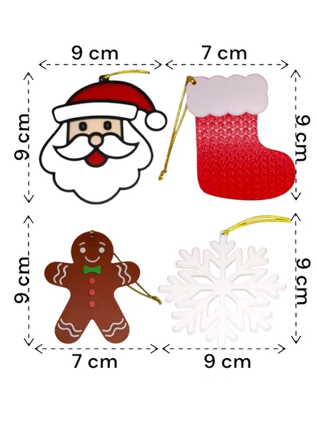 Yılbaşı Çam Ağacı Süsleri 4 lü set Noel Baba, Kurabiye, Kar, Çorap - 3