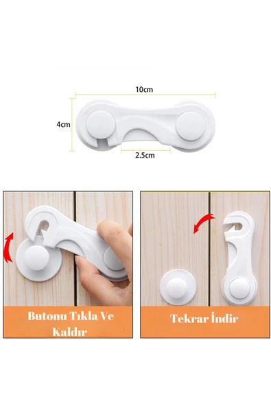 8 Adet Çok Amaçlı Çift Kapaklı Dolap Için Çocuk Bebek Güvenlik Set Emniyet Mandallı Koruma Kilit - 6