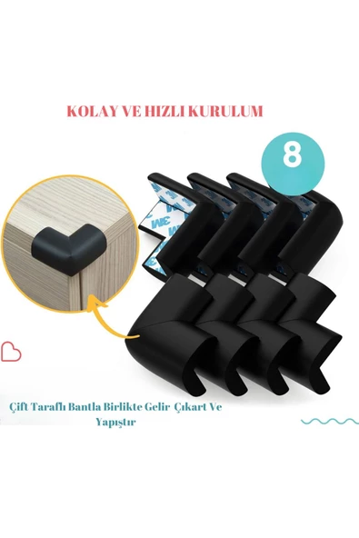 8 Adet 3m Marka Bant Hediyeli Kauçuk Masa Sehpa Köşe Koruyucu Siyah (EV OFİS İŞ YERİ) Bebek Çocuk - Resim 7