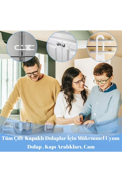 Montajsız 2 Adet Raylı Dolap Kilidi Çocuk Bebek Güvenliği Emniyet Kilidi Çocuk Bebek Güvenlik - 5