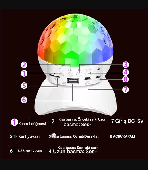 Göz kamaştırıcı LED RGB Sihirli Top Bluetooth Hoparlör Partisi  Disco House Club İçin Dönen Lamba - 2